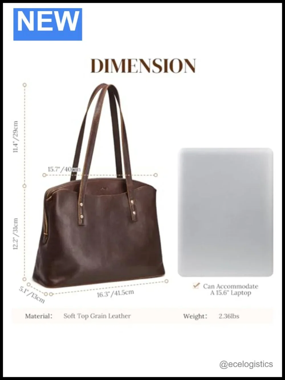 Leather Tote Bag for Women Large Capacity Shoulder Handbag 15.6 Laptop